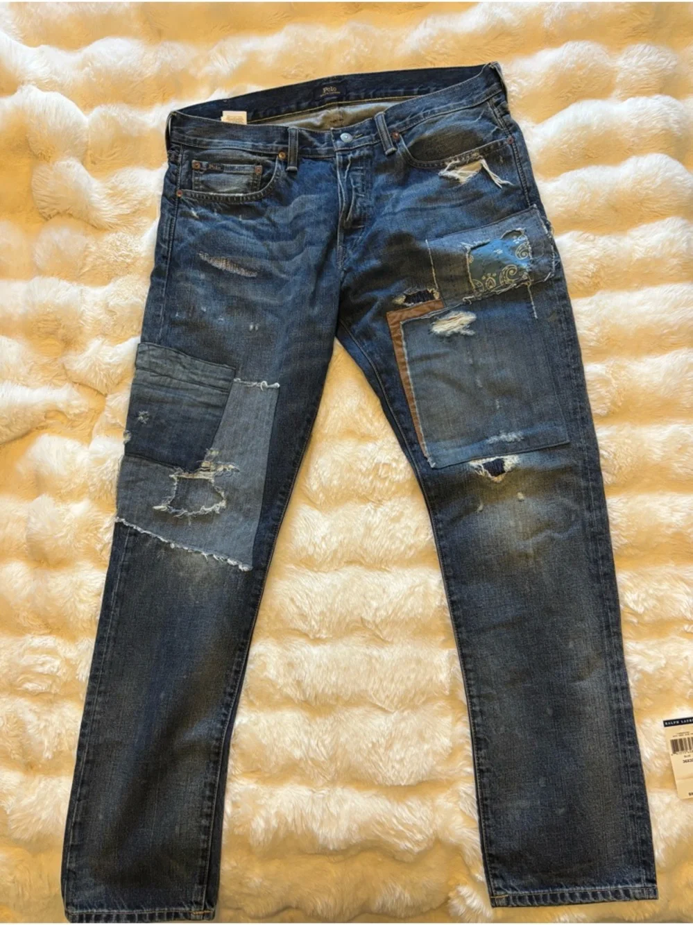 Ralph Lauren Men's Distressed Patchwork Jeans - Dark Blue - Picture 3 of 5